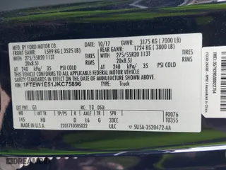 2018 Ford F-150 XL with VIN 1FTEW1E51JKC75896, listed as a IAAI auction lot 41681709 with 58,950 mi miles. Bid and sale history available at carsss.com. Image 9.