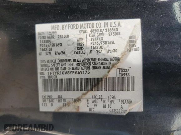 2000 Ford Ranger XL with VIN 1FTYR10V8YPA69175, listed as a Copart auction lot 55406755 with 218,143 mi miles and Salvage Title. Bid and sale history available at carsss.com. Image 12.