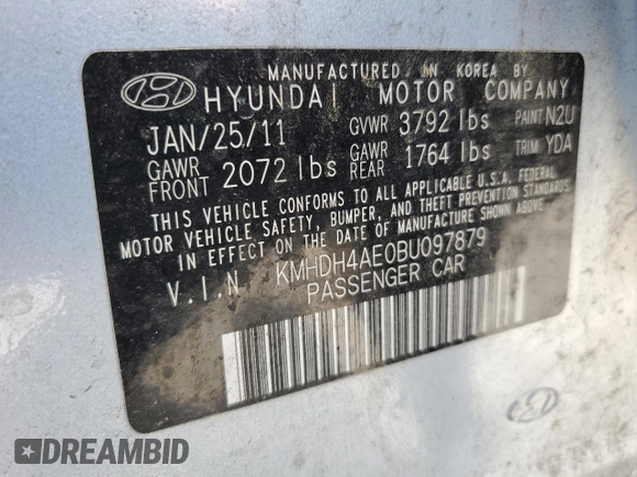 2011 Hyundai Elantra GLS с VIN KMHDH4AE0BU097879, выставлен на аукционе Copart как лот 59883225 с пробегом 137 643 миль миль и Списание • Salvage title. История ставок и продаж доступна на DreamBid. Изображение 12.