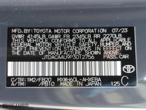 2023 Toyota Prius LE with VIN JTDACAAU9P3012756, listed as a Copart auction lot 49355695 with 43,270 mi miles and Salvage Title. Bid and sale history available at carsss.com. Image 14.