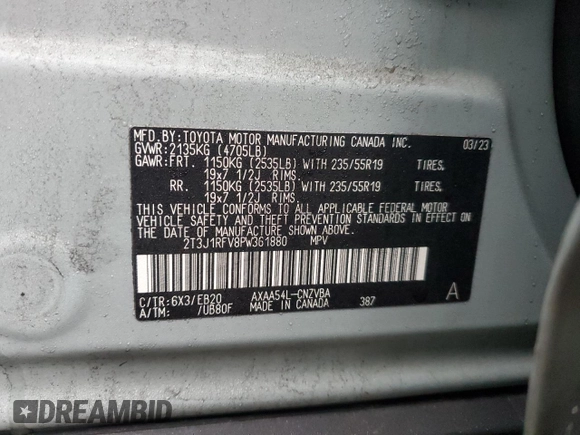 2023 Toyota RAV4 Adventure with VIN 2T3J1RFV8PW361880, listed as a Copart auction lot 42725665 with 0 mi miles and Salvage Title. Bid and sale history available at carsss.com. Image 13.