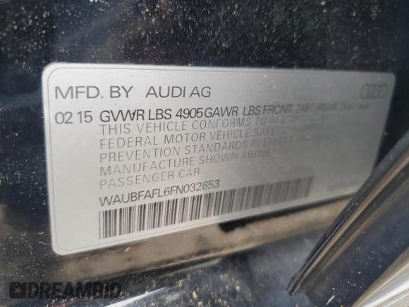 2015 Audi A4 Premium с VIN WAUBFAFL6FN032653, выставлен на аукционе Copart как лот 56218095 с пробегом 138 569 миль миль и Списание • Salvage title. История ставок и продаж доступна на DreamBid. Изображение 12.