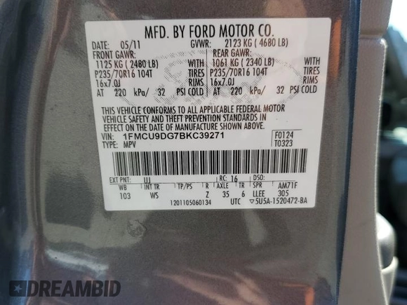 2011 Ford Escape XLT z VIN 1FMCU9DG7BKC39271, wystawiony jako Copart lot #55880445 z przebiegiem 202 072 mil mil oraz Szkoda całkowita • Salvage title. Historia ofert i sprzedaży dostępna na DreamBid. Obrazek 13.