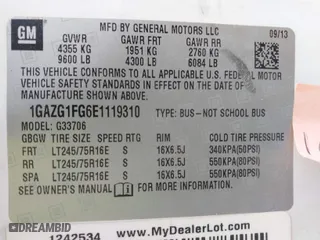 2014 Chevrolet Express Passenger LT with VIN 1GAZG1FG6E1119310, listed as a IAAI auction lot 41913430 with 130,442 mi miles. Bid and sale history available at carsss.com. Image 9.