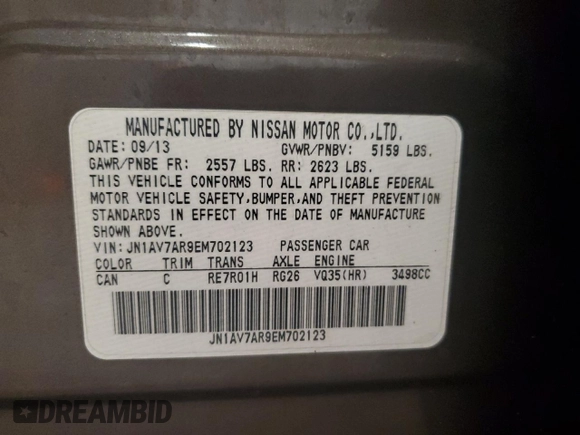 2014 Infiniti Q50 Hybrid Sport with VIN JN1AV7AR9EM702123, listed as a Copart auction lot 50310765 with 134,433 mi miles and Salvage Title. Bid and sale history available at DreamBid. Image 12.