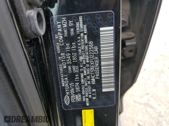 2015 Hyundai Accent GS with VIN KMHCT5AEXFU222568, listed as a Copart auction lot 54870675 with 118,914 mi miles and Clean Title. Bid and sale history available at carsss.com. Image 12.