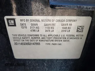 2016 Chevrolet Impala LTZ with VIN 2G1145S36G9147865, listed as a IAAI auction lot 41667000 with 180,390 mi miles. Bid and sale history available at carsss.com. Image 9.