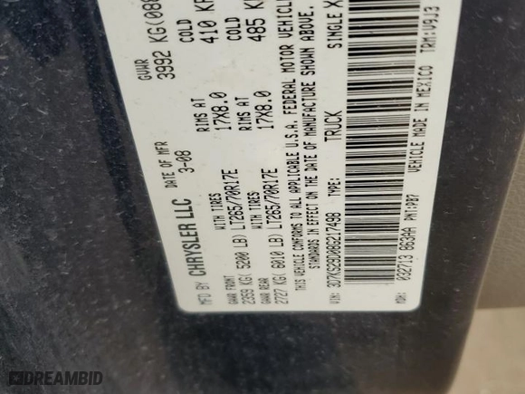 2008 Dodge Ram 2500 SXT with VIN 3D7KS29D08G217498, listed as a Copart auction lot 71494694 with 188,932 mi miles and Salvage Title. Bid and sale history available at carsss.com. Image 14.