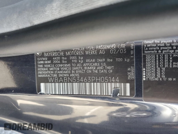 2003 BMW 3 Series 330Ci z VIN WBABN53463PH05144, wystawiony jako Copart lot #58390135 z przebiegiem 210 356 mil mil oraz Szkoda całkowita • Salvage title. Historia ofert i sprzedaży dostępna na DreamBid. Obrazek 12.