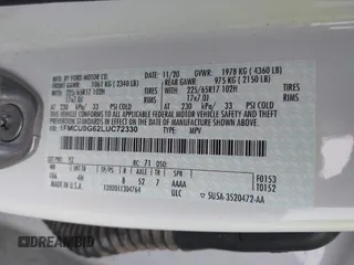 2020 Ford Escape SE с VIN 1FMCU0G62LUC72330, выставлен на аукционе IAAI как лот 42484552 с пробегом 43 999 миль миль и . История ставок и продаж доступна на DreamBid. Изображение 9.