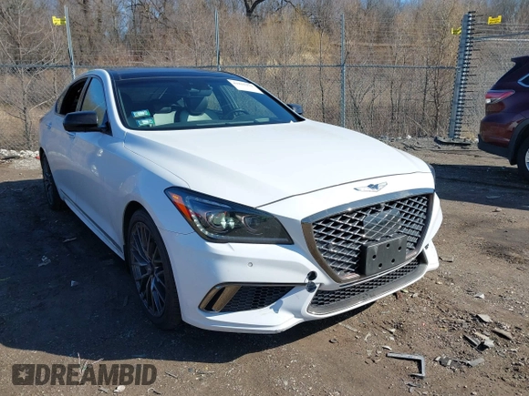 2018 Genesis G80 3.3T Sport with VIN KMHGN4JBXJU222333, listed as a IAAI auction lot 41815371 with 77,494 mi miles. Bid and sale history available at carsss.com. Image 1.