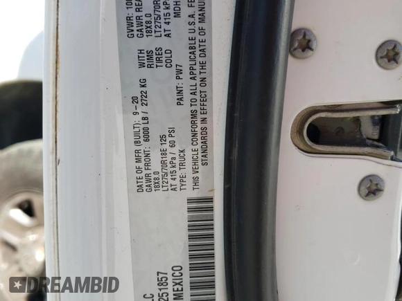 2020 Ram 2500 Tradesman with VIN 3C6UR5CL7LG251857, listed as a Copart auction lot 42490355 with 193,662 mi miles and Salvage Title. Bid and sale history available at carsss.com. Image 12.