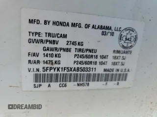 2010 Honda Ridgeline RTL с VIN 5FPYK1F5XAB503311, выставлен на аукционе Copart как лот 66803485 с пробегом 197 985 миль миль и Чистый • Clean title. История ставок и продаж доступна на DreamBid. Изображение 12.