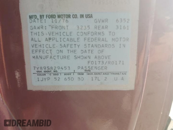 1977 Lincoln Continental с VIN 7Y89S829453, выставлен на аукционе Copart как лот 89298145 с пробегом Не указан миль и На запчасти • Non repairable. История ставок и продаж доступна на DreamBid. Изображение 13.