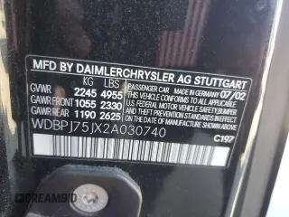 2002 Mercedes-Benz CL-Class with VIN WDBPJ75JX2A030740, listed as a Copart auction lot 42142025 with 82,576 mi miles and Salvage Title. Bid and sale history available at carsss.com. Image 13.