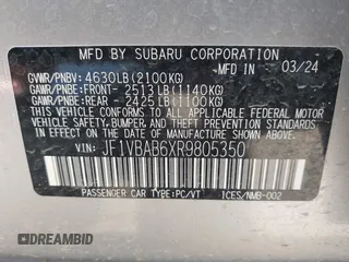 2024 Subaru WRX z VIN JF1VBAB6XR9805350, wystawiony jako IAAI lot #42202287 z przebiegiem 15 415 mil mil oraz . Historia ofert i sprzedaży dostępna na DreamBid. Obrazek 9.