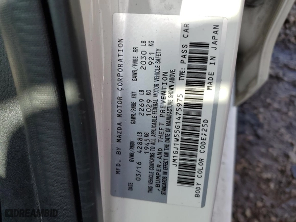 2016 Mazda Mazda6 i Grand Touring with VIN JM1GJ1W55G1475975, listed as a Copart auction lot 47110275 with 96,623 mi miles and Salvage Title. Bid and sale history available at carsss.com. Image 14.