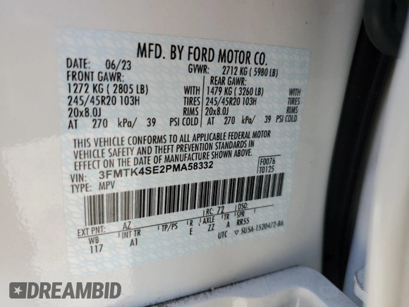 2023 Ford Mustang Mach-E GT with VIN 3FMTK4SE2PMA58332, listed as a Copart auction lot 61343265 with 9,754 mi miles and Salvage title. Bid and sale history available at DreamBid. Image 13.