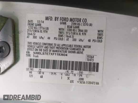 2015 Ford Transit Connect XL с VIN NM0LS7E7XF1193604, выставлен на аукционе IAAI как лот 42710359 с пробегом 93 911 миль миль и . История ставок и продаж доступна на DreamBid. Изображение 9.
