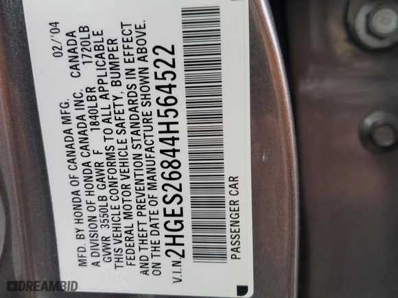 2004 Honda Civic EX with VIN 2HGES26844H564522, listed as a Copart auction lot 48736005 with 179,705 mi miles and Salvage Title. Bid and sale history available at carsss.com. Image 13.