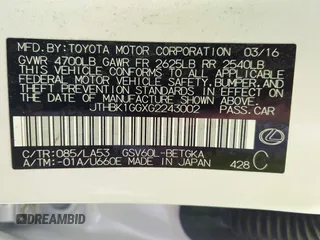 2016 Lexus ES with VIN JTHBK1GGXG2243002, listed as a IAAI auction lot 41840675 with 79,544 mi miles. Bid and sale history available at carsss.com. Image 9.