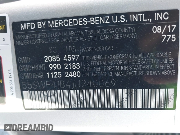 2018 Mercedes-Benz C 300 with VIN 55SWF4JB4JU240069, listed as a IAAI auction lot 41442042 with Not Provided miles and . Bid and sale history available at carsss.com. Image 9.