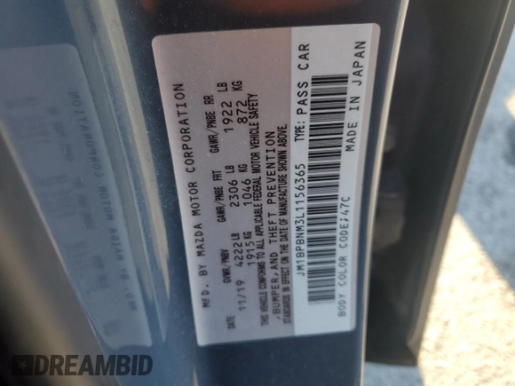 2020 Mazda 3 Premium with VIN JM1BPBNM3L1156365, listed as a Copart auction lot 46213475 with 70,625 mi miles and Salvage title. Bid and sale history available at DreamBid. Image 12.