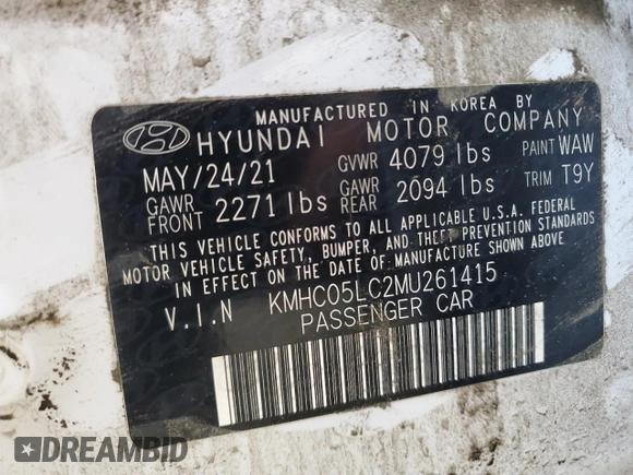 2021 Hyundai Ioniq Limited z VIN KMHC05LC2MU261415, wystawiony jako Copart lot #43313435 z przebiegiem 80 580 mil mil oraz Szkoda całkowita • Salvage title. Historia ofert i sprzedaży dostępna na DreamBid. Obrazek 14.