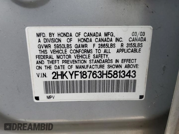 2003 Honda Pilot EX z VIN 2HKYF18763H581343, wystawiony jako Copart lot #60804525 z przebiegiem 236 636 mil mil oraz Szkoda całkowita • Salvage title. Historia ofert i sprzedaży dostępna na DreamBid. Obrazek 13.