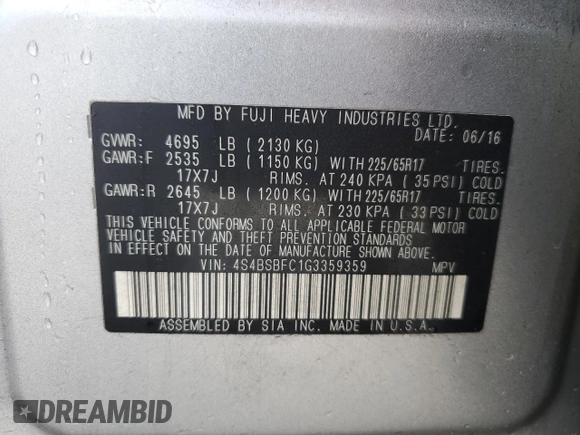 2016 Subaru Outback Premium z VIN 4S4BSBFC1G3359359, wystawiony jako Copart lot #55164525 z przebiegiem 149 660 mil mil oraz Szkoda całkowita • Salvage title. Historia ofert i sprzedaży dostępna na DreamBid. Obrazek 14.