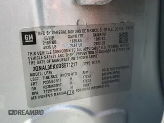 2013 Chevrolet Captiva Sport LT z VIN 3GNAL3EKXDS571217, wystawiony jako Copart lot #56963885 z przebiegiem Nie podano mil oraz Szkoda całkowita • Salvage title. Historia ofert i sprzedaży dostępna na DreamBid. Obrazek 13.