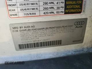 2008 Audi A3 S-Line with VIN WAUKD78P08A128247, listed as a Copart auction lot 80413334 with 238,960 mi miles and Salvage Title. Bid and sale history available at carsss.com. Image 12.