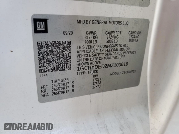 2021 Chevrolet Silverado 1500 LT with VIN 1GCRYDED2MZ103019, listed as a Copart auction lot 86973594 with 36,179 mi miles and Salvage Title. Bid and sale history available at DreamBid. Image 14.