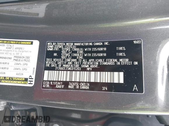 2022 Lexus NX with VIN 2T2GGCEZ5NC015203, listed as a IAAI auction lot 41391250 with 34,966 mi miles. Bid and sale history available at carsss.com. Image 9.