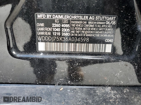 2006 Mercedes-Benz CLS-Class with VIN WDDDJ75X36A034598, listed as a Copart auction lot 75634404 with 141,657 mi miles and Salvage Title. Bid and sale history available at carsss.com. Image 12.