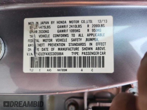2014 Acura TSX with VIN JH4CU2F4XEC005864, listed as a Copart auction lot 60963645 with 84,909 mi miles and Salvage title. Bid and sale history available at DreamBid. Image 12.