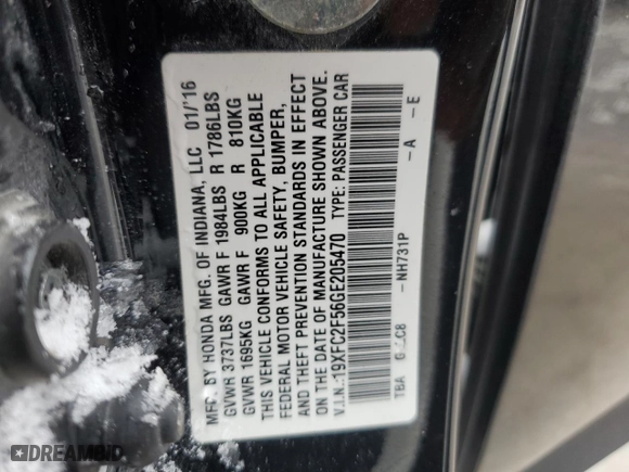 2016 Honda Civic Sedan LX with VIN 19XFC2F56GE205470, listed as a Copart auction lot 46096395 with 131,531 mi miles and Salvage Title. Bid and sale history available at carsss.com. Image 13.