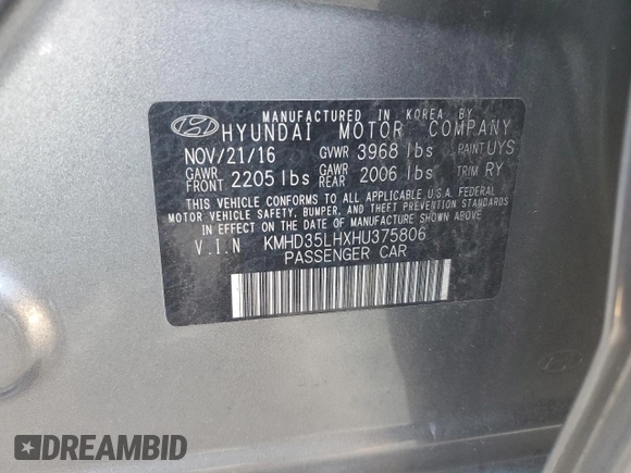 2017 Hyundai Elantra GT with VIN KMHD35LHXHU375806, listed as a Copart auction lot 71941084 with 101,709 mi miles and Salvage Title. Bid and sale history available at carsss.com. Image 12.