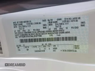 2022 Ford Ranger XL с VIN 1FTER1FH7NLD37706, выставлен на аукционе IAAI как лот 39419778 с пробегом 62 465 миль миль и . История ставок и продаж доступна на DreamBid. Изображение 9.