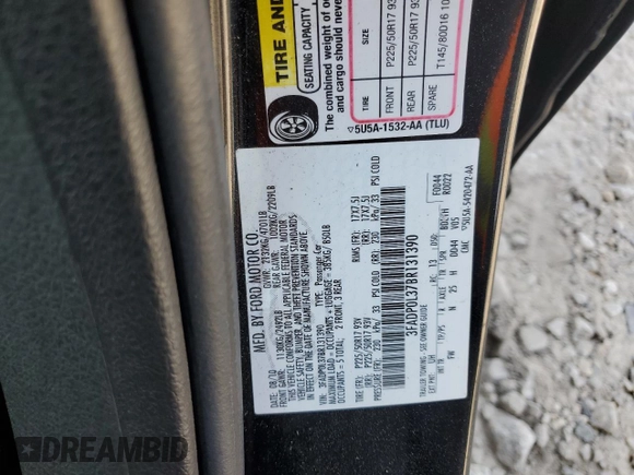 2011 Ford Fusion Hybrid с VIN 3FADP0L37BR131390, выставлен на аукционе Copart как лот 56880435 с пробегом 240 955 миль миль и Чистый • Clean title. История ставок и продаж доступна на DreamBid. Изображение 12.