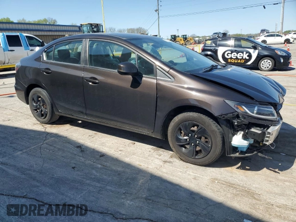 2013 Honda Civic LX with VIN 19XFB2F57DE069803, listed as a Copart auction lot 52199115 with 109,448 mi miles and Salvage Title. Bid and sale history available at DreamBid. Image 4.