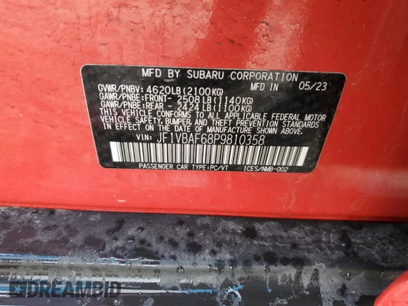 2023 Subaru WRX Premium z VIN JF1VBAF68P9810358, wystawiony jako Copart lot #53036585 z przebiegiem 14 911 mil mil oraz Szkoda całkowita • Salvage title. Historia ofert i sprzedaży dostępna na DreamBid. Obrazek 14.