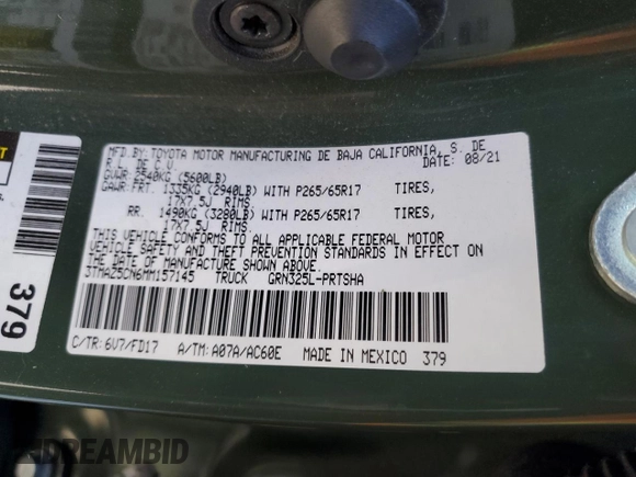 2021 Toyota Tacoma SR5 z VIN 3TMAZ5CN6MM157145, wystawiony jako Copart lot #51641085 z przebiegiem Nie podano mil oraz Szkoda całkowita • Salvage title. Historia ofert i sprzedaży dostępna na DreamBid. Obrazek 12.