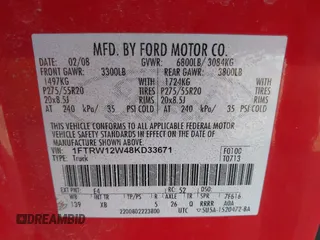 2008 Ford F-150 XL with VIN 1FTRW12W48KD33671, listed as a IAAI auction lot 41835564 with 154,639 mi miles. Bid and sale history available at carsss.com. Image 9.