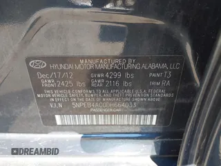 2013 Hyundai Sonata GLS z VIN 5NPEB4AC0DH664033, wystawiony jako IAAI lot #41700987 z przebiegiem 106 266 mil mil oraz . Historia ofert i sprzedaży dostępna na DreamBid. Obrazek 9.