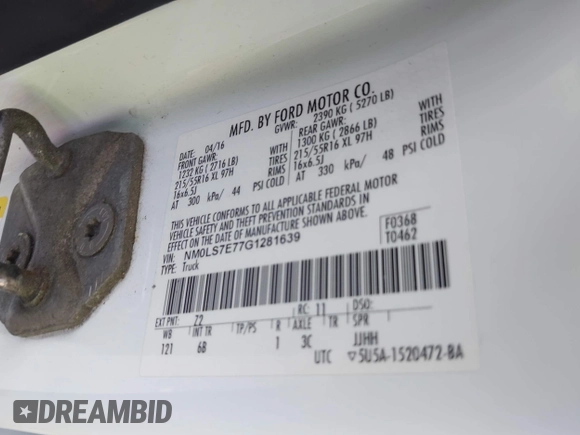 2016 Ford Transit Connect XL with VIN NM0LS7E77G1281639, listed as a IAAI auction lot 42453594 with Not provided miles and . Bid and sale history available at DreamBid. Image 9.