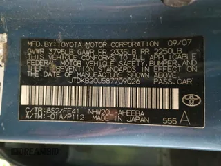 2008 Toyota Prius with VIN JTDKB20U587709026, listed as a Copart auction lot 64868035 with 120,265 mi miles and Clean title. Bid and sale history available at DreamBid. Image 10.