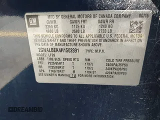 2017 Chevrolet Equinox LS with VIN 2GNALBEK4H1502891, listed as a IAAI auction lot 41694831 with 122,188 mi miles and . Bid and sale history available at DreamBid. Image 9.