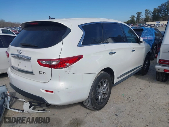 2013 Infiniti JX35 with VIN 5N1AL0MN5DC340830, listed as a IAAI auction lot 41643712 with 137,392 mi miles and . Bid and sale history available at DreamBid. Image 4.