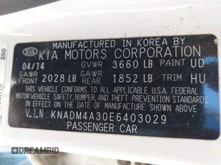 2014 Kia Rio LX with VIN KNADM4A30E6403029, listed as a IAAI auction lot 41717924 with 61,192 mi miles. Bid and sale history available at carsss.com. Image 9.